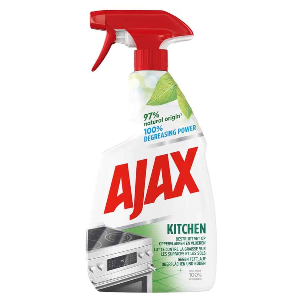 Ajax is known for its versatility and strong cleaning action, making it a popular choice for kitchen cleaning.