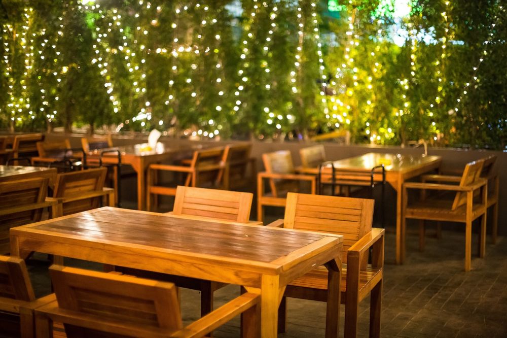 Empty tables at a restaurant.