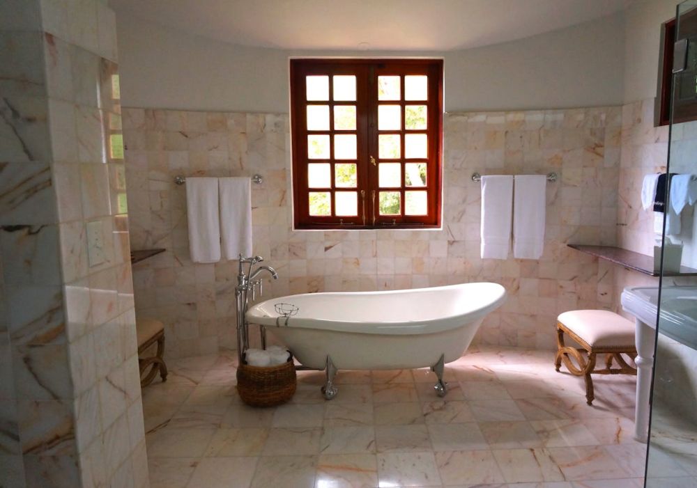 Immaculately clean marble bathroom.