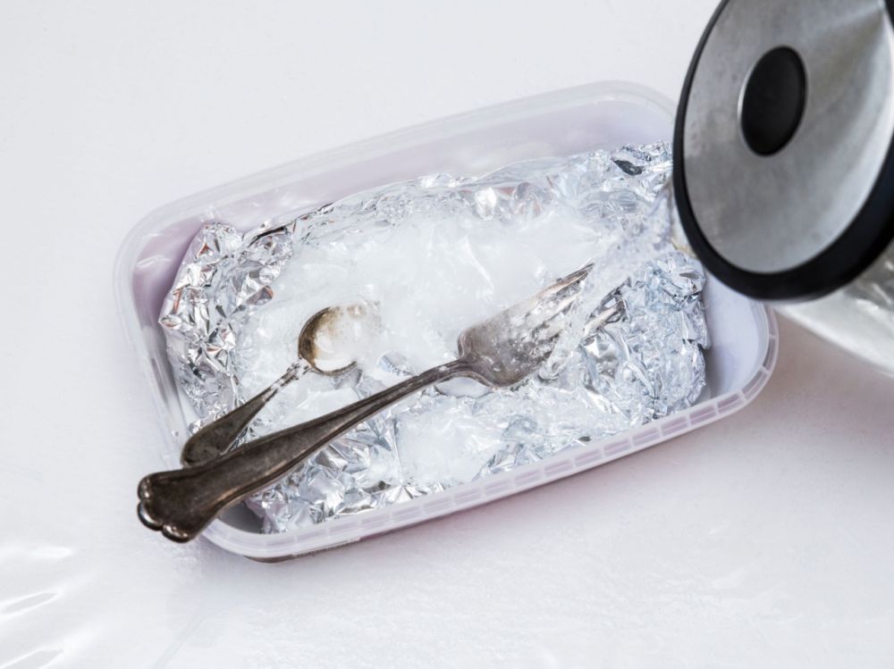 Baking soda and aluminum foil method for cleaning silver.