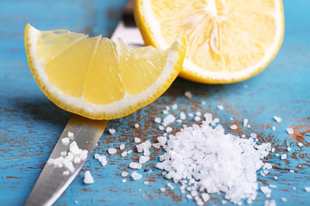 Lemon and salt bath for lightly tarnished silver.