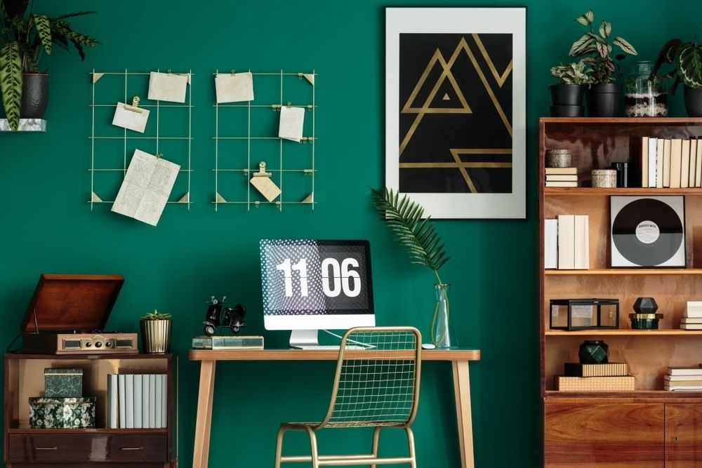 Green is an excellent choice for a home office as it promotes concentration and calmness. This color fosters a productive environment, helping you stay focused and efficient while working from home.