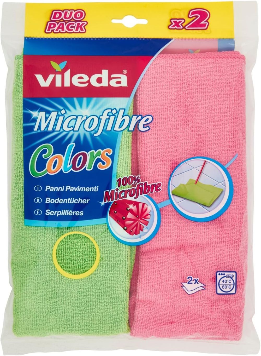 An illustration of a split microfiber thread on the package of microfiber cloths from Vileda.